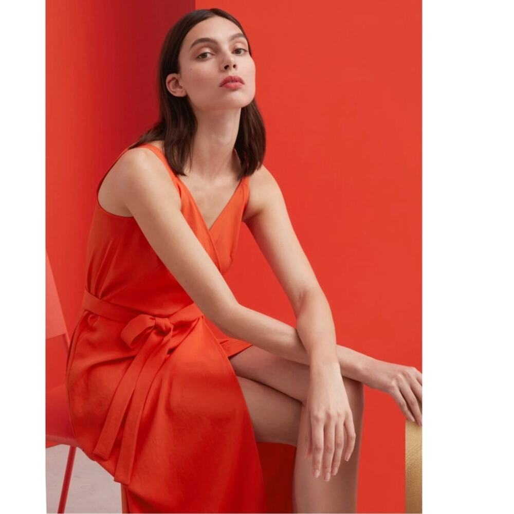 Everlane GoWeave Triacetate Wrap Dress Orange Minimalist 6